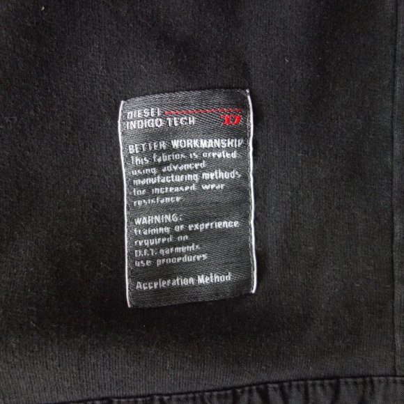 Diesel Indigo Tech Black Made in Turkey w/ Velcro Pocket Sweatshirt Size S - Picture 5 of 13